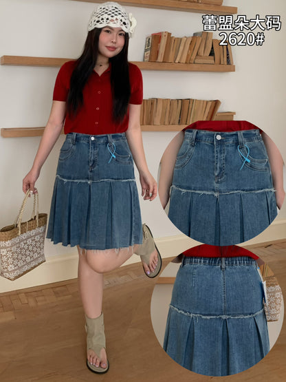 Pleated Denim Skirt - 2620