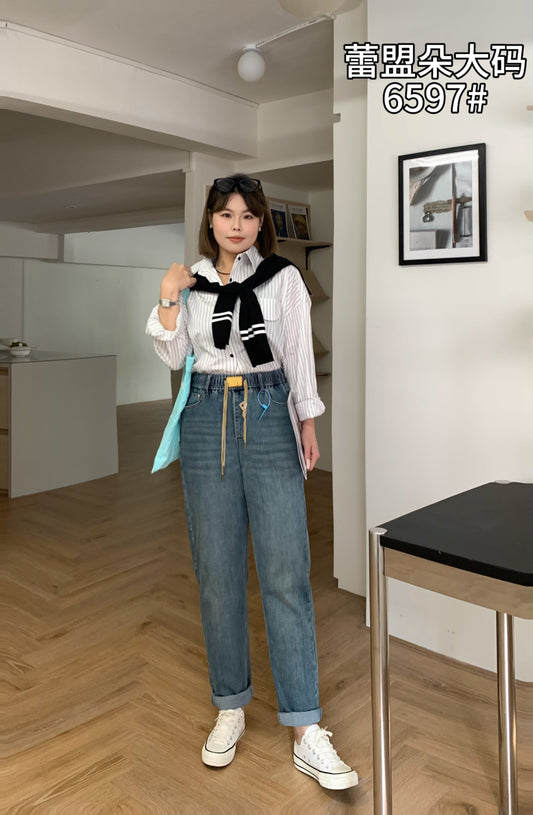 Elastic-Waist Dad Jeans - 6597