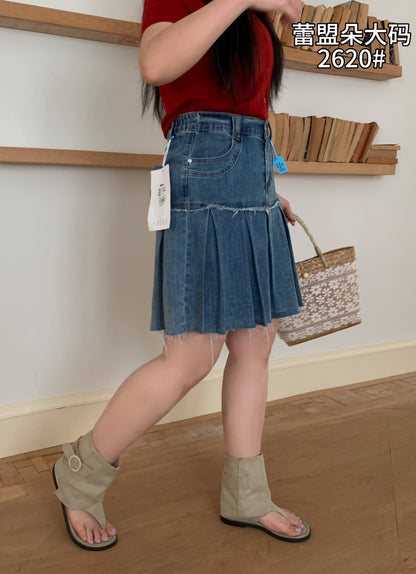 Pleated Denim Skirt - 2620
